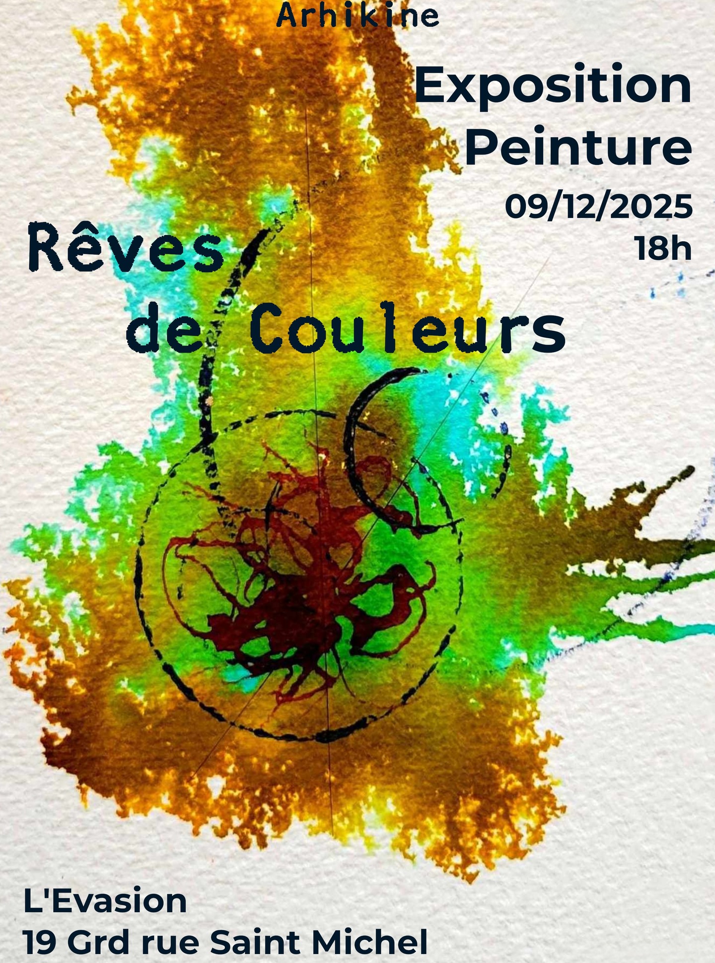 C'est avec plaisir que j'annonce ma prochaine exposition ! Ce sera à Toulouse, le 9 décembre prochain. 
Rendez vous au super bar l'Evasion, au 19 Grande rue Saint Michel. 
L'exposition à pour titre "Rêves de Couleurs", et rassemble mes expérimetations sur l'alliance entre l'encre et la peinture. 

#savethedate #expositionartiste #expositiontoulouse #barevasion #artabstrait_contemporain #artabastrait